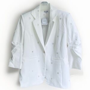 Adore White Embroidery Eyelet Lined Blazer 3/4 Sleeve One-Button Fastening XL